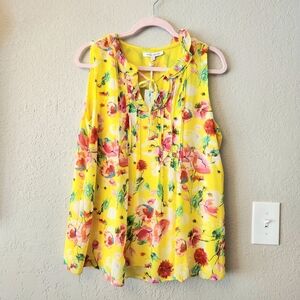 New Rose + Olive Floral Yellow Sleeveless Top